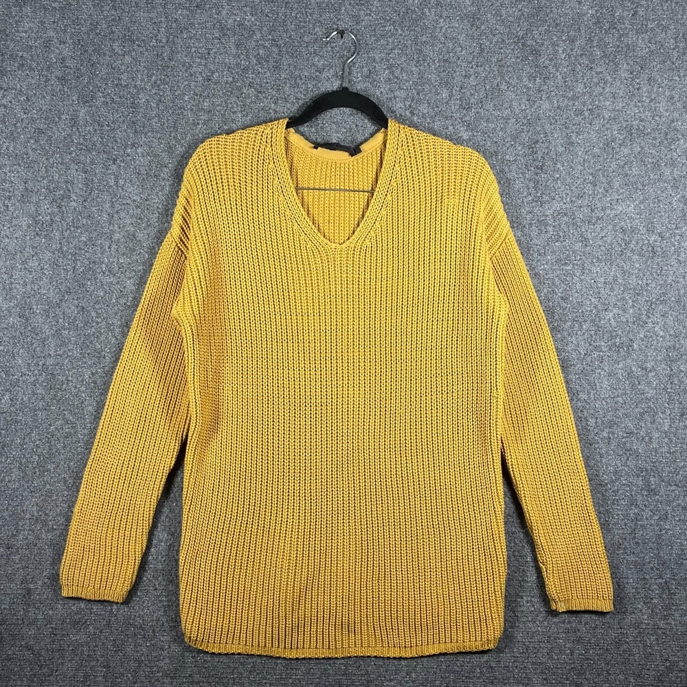 Jenni Kayne Fisherman Organic Cotton V-Neck Sweater in Mustard Size Small #2048